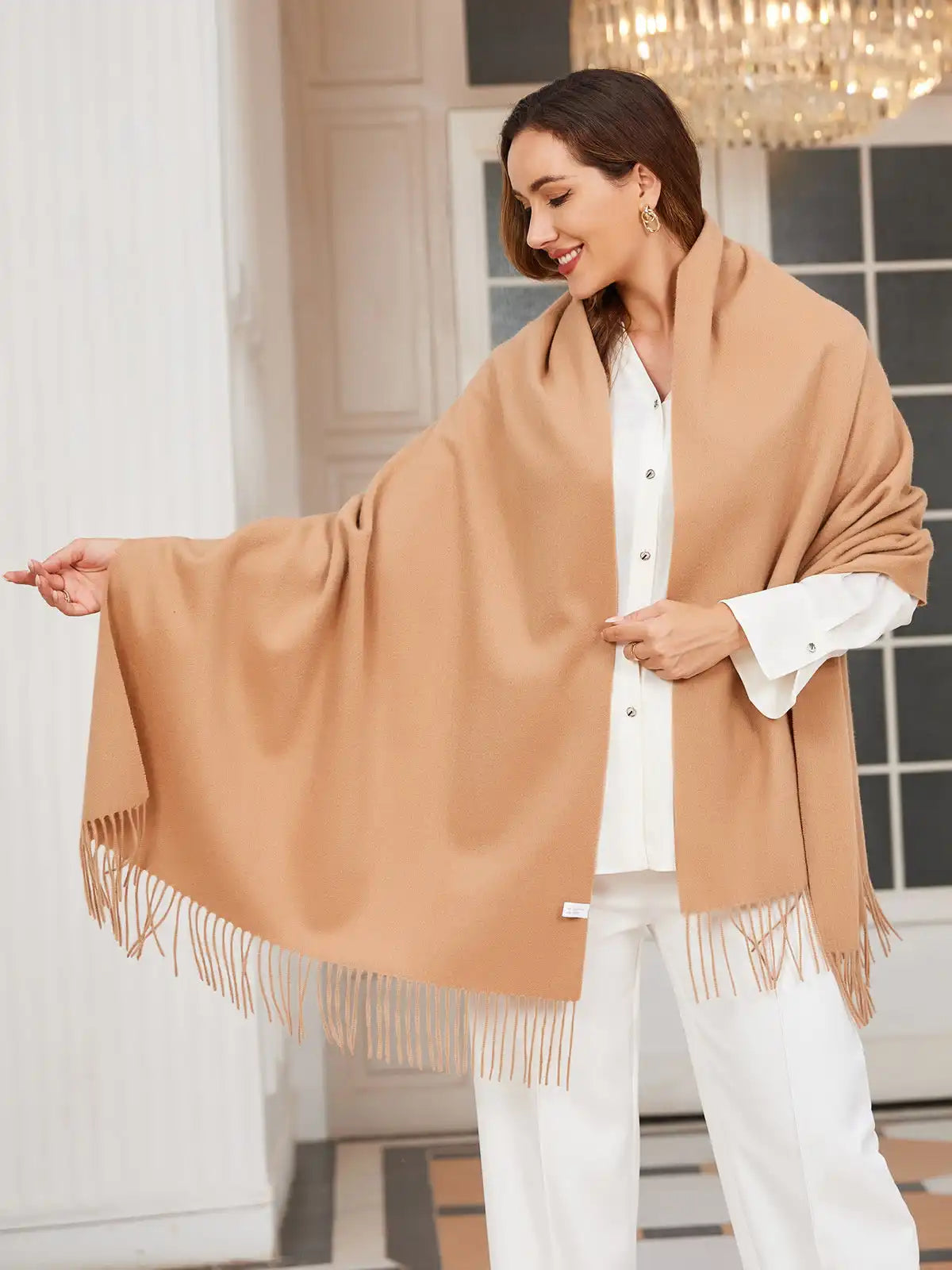 Clearance-Pure Wool Scarf Shawl w/ Fringed Decoration 200x70cm/79