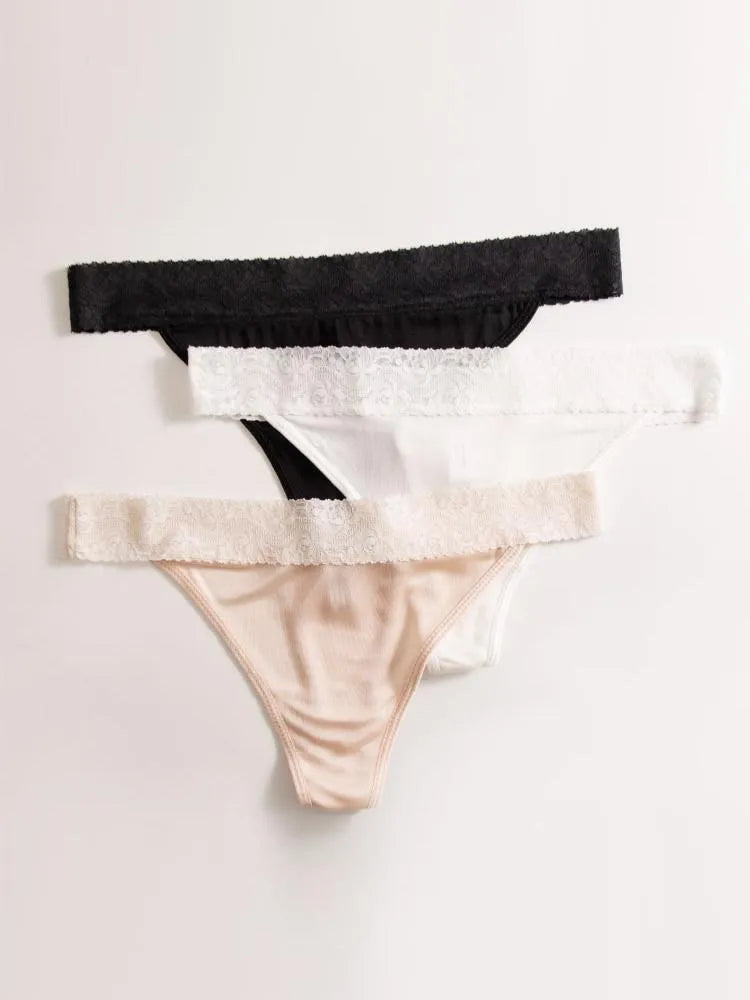 3Pcs 100% Mulberry Silk Sexy Lace Flower Thong Panties (Bra NOT Included)