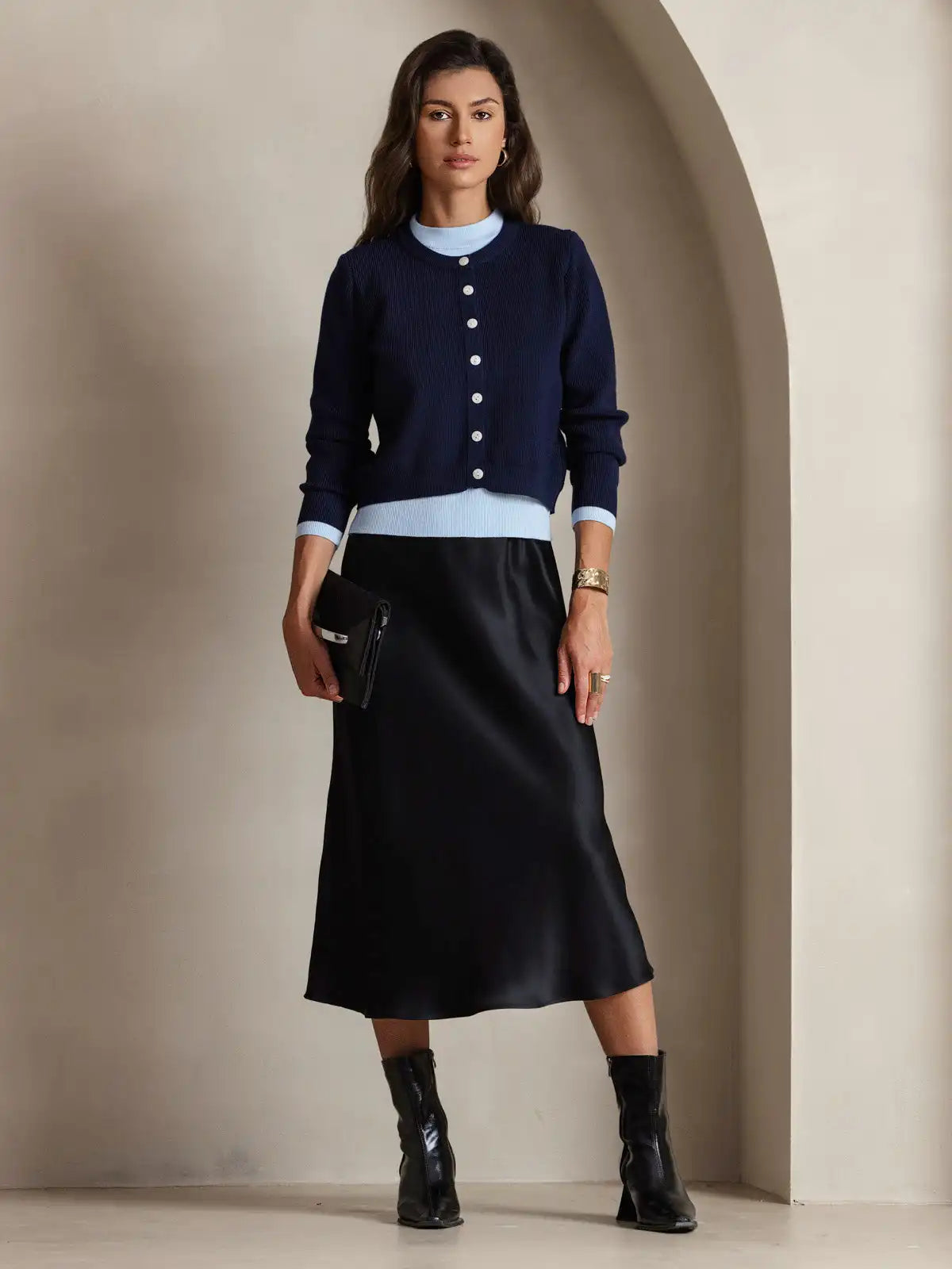 100% Mulberry Silk Spaghetti Strap V Neck Midi Dress