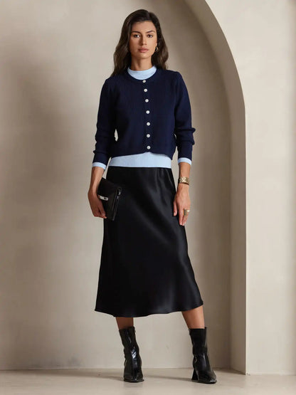 100% Mulberry Silk Spaghetti Strap V Neck Midi Dress