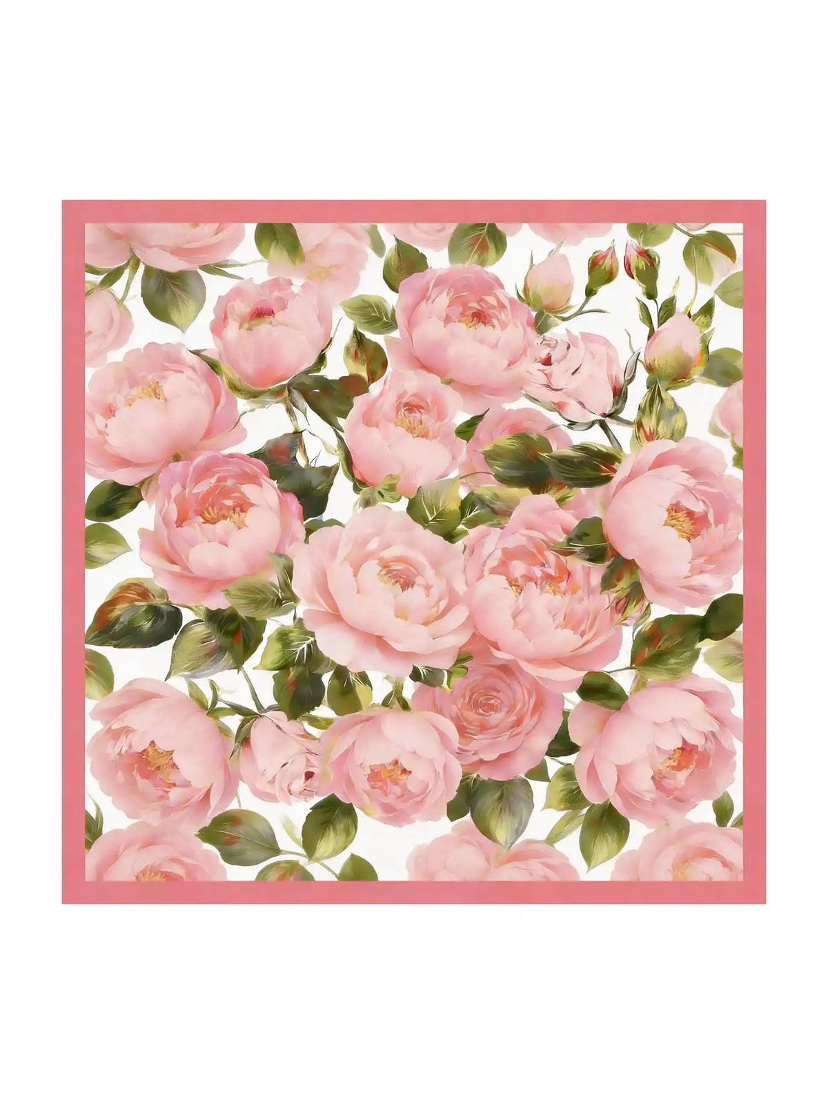 100% Mulberry Silk Pink Floral Print Square Scarf - Size 90x90cm