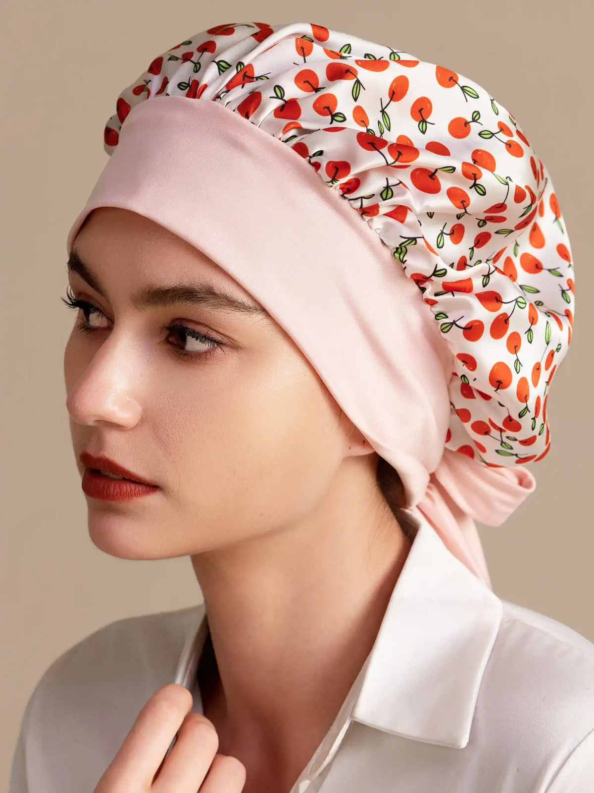 100% Mulberry Silk Bonnet Bowknot Tie Sleep Cap for Hair Protection