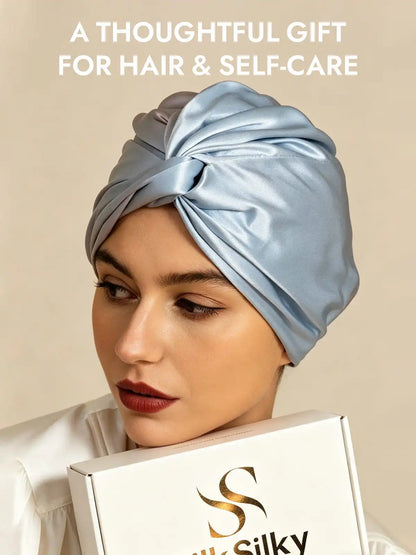 22Momme 100% Mulberry Silk Knot-Front Hair Bonnet with Adjustable Button Design