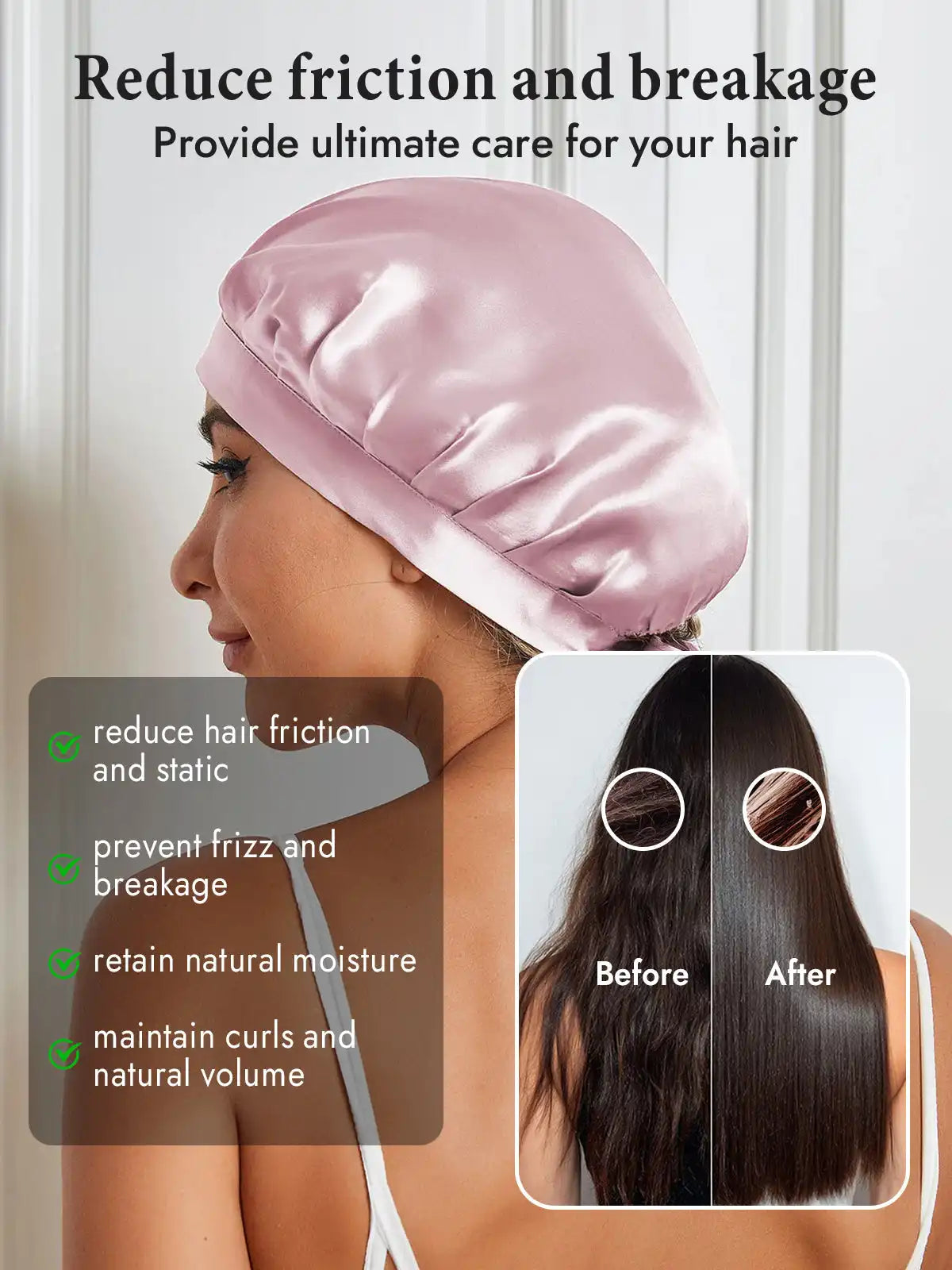 100% Mulberry Silk Sleep Bonnet with Ribbons