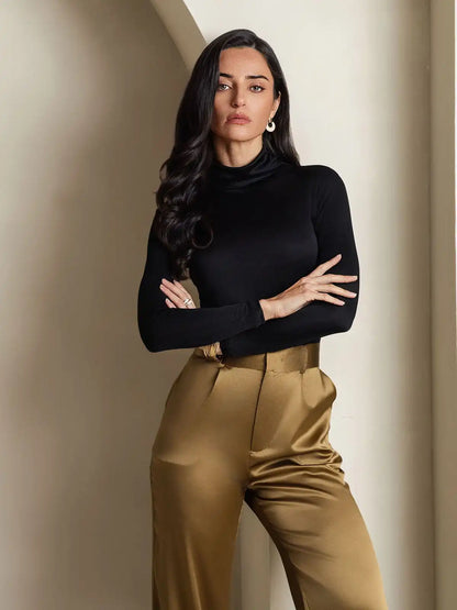 Silk Long Sleeve High Neck Women's Top