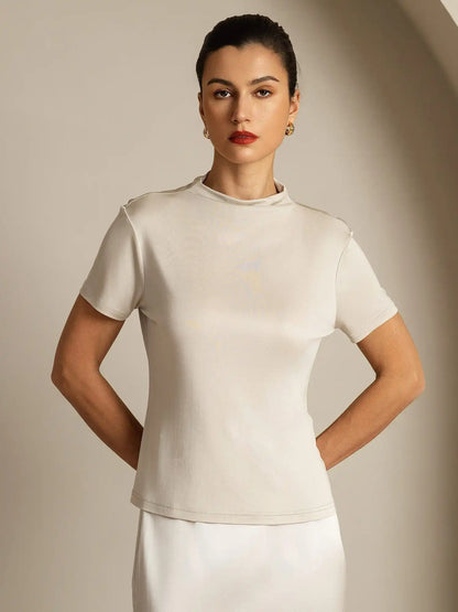 Clearance - Pure Silk Short Sleeve Mock Women's T-Shirt