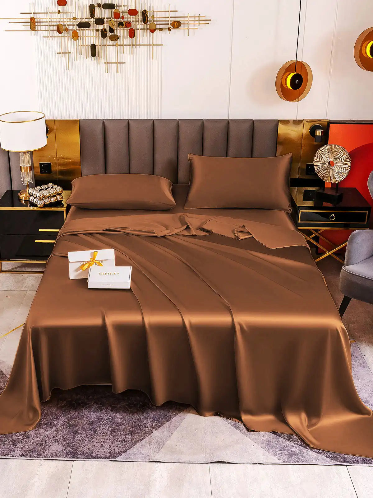 19Momme 4Pcs 100% Mulberry Silk Bedding Set Fitted&Flat Sheets+2x Pillowcases