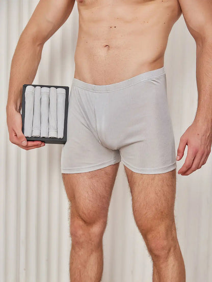 5Pcs 100% Mulberry Silk Men‘s Boxer Briefs with Fly Opening