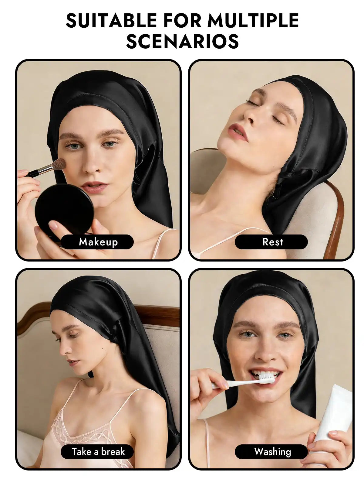 100% Mulberry Silk Elegant Bonnet for Long Hair