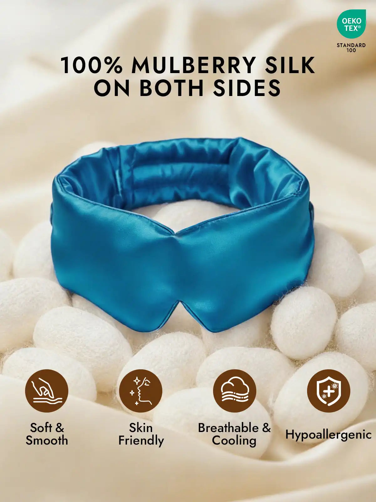 100% Mulberry Silk Adjustable Velcro Wrap-Around Silk Sleep Eye Mask