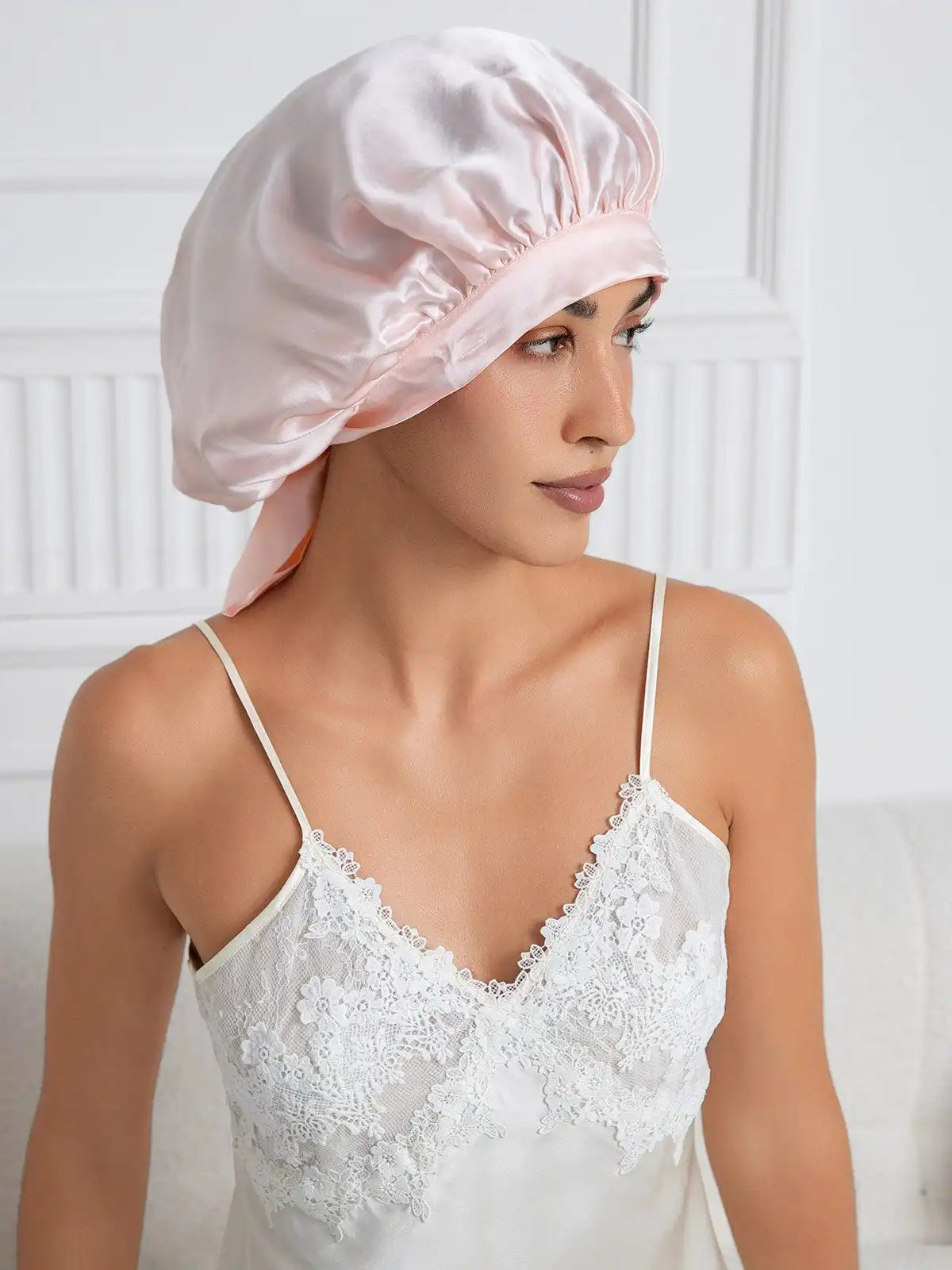 100% Mulberry Silk Elegant Bonnet with Long Ribbons