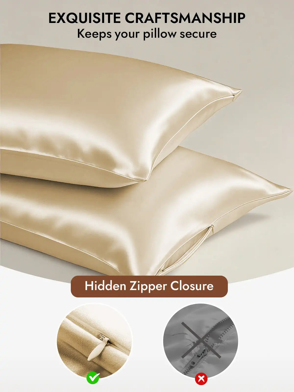100% Mulberry Silk Pillowcase - Hidden Zipper