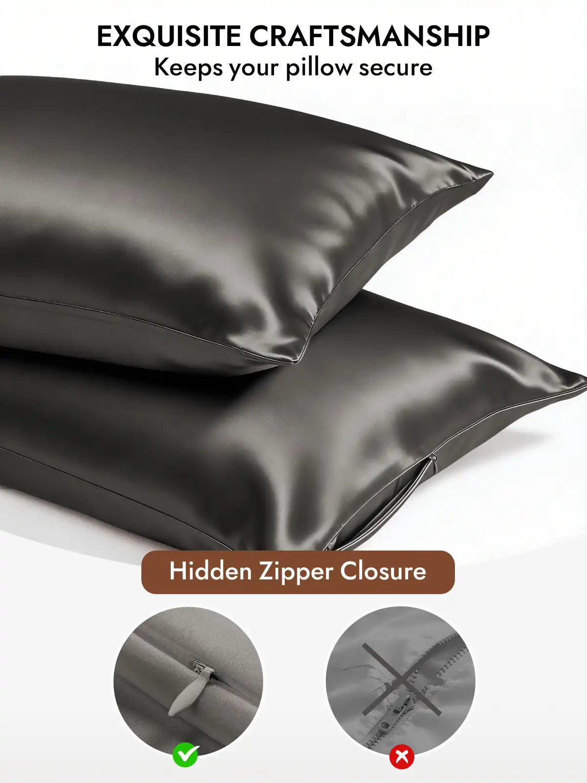 100% Mulberry Silk Pillowcase - Hidden Zipper