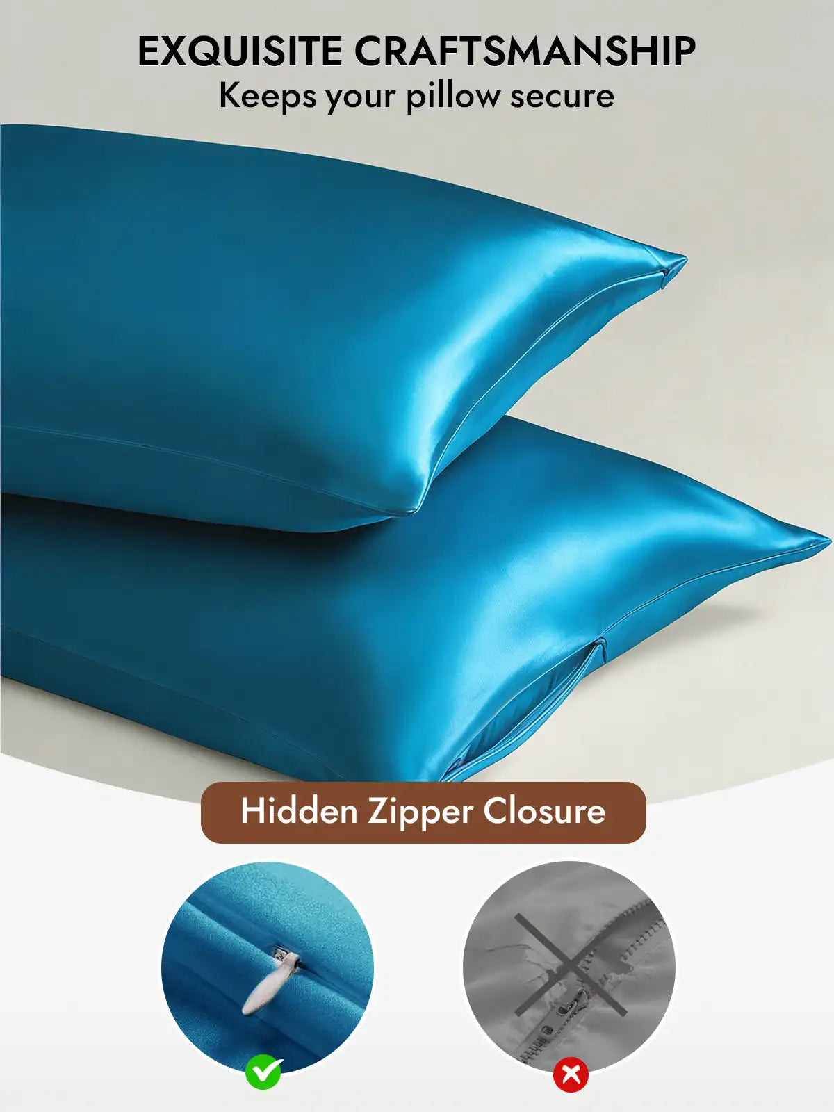 100% Mulberry Silk Pillowcase - Hidden Zipper
