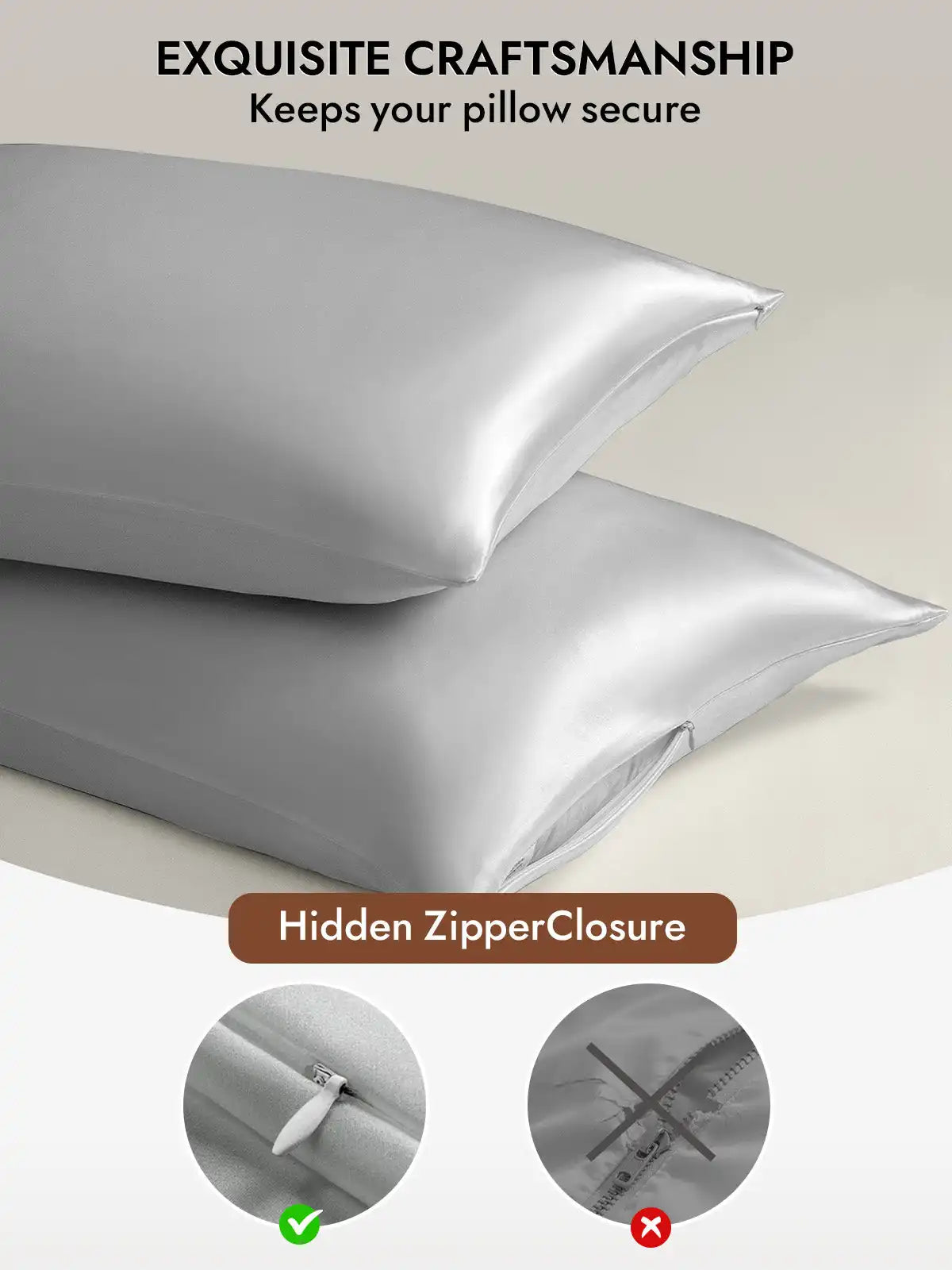 100% Mulberry Silk Pillowcase - Hidden Zipper