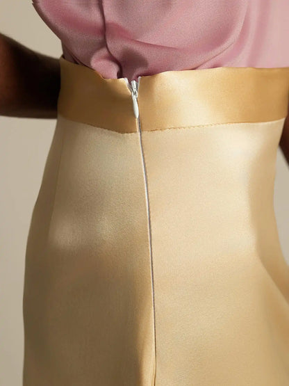 Clearance - 19Momme Silk A Line Long Slit Skirt with Zipper Design