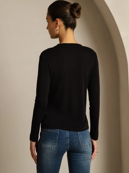 Women's 100% Mulberry Silk Long Sleeve Crew Neck Top