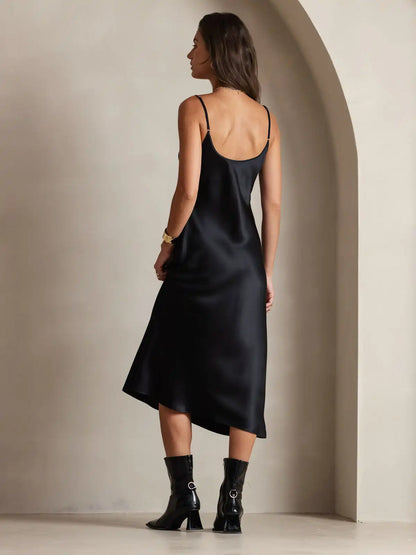 100% Mulberry Silk Spaghetti Strap Midi Long Dress