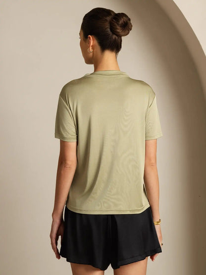Clearance - 100% Mulberry Silk Short Sleeve Mock Women's T-Shirt