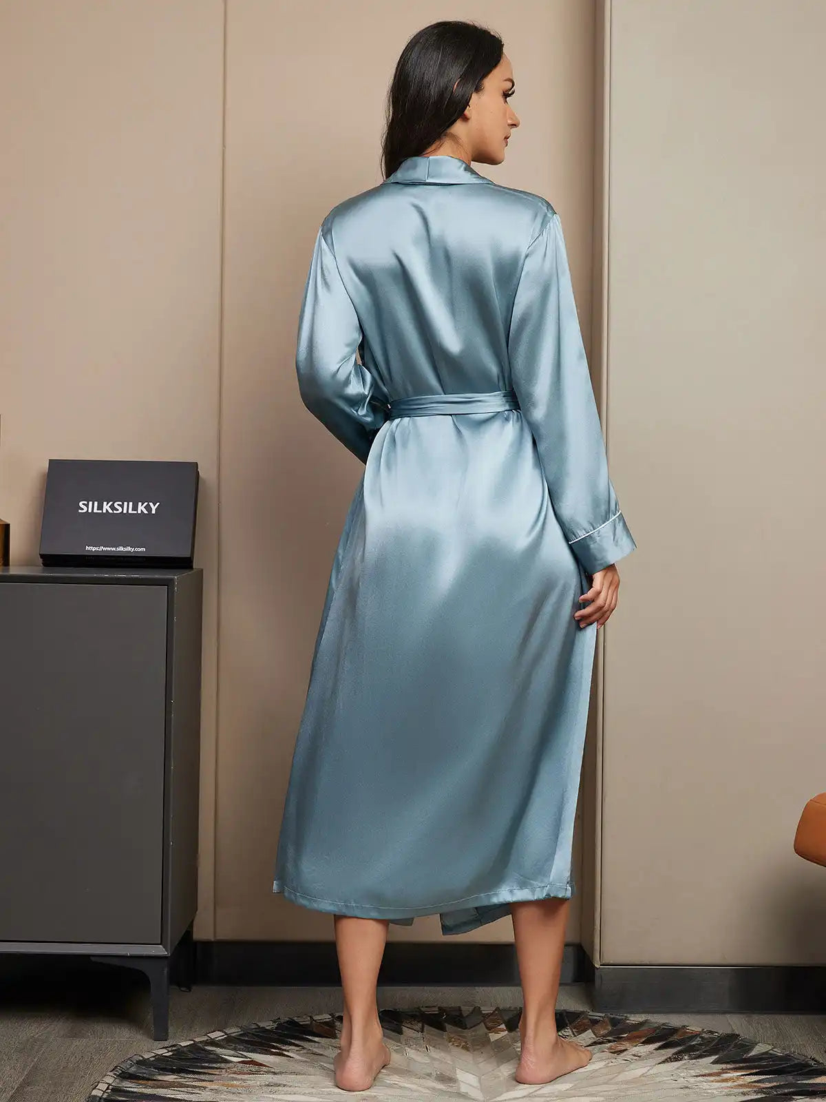 100% Mulberry Silk Long Sleeve Midi Women's Wrap Robe