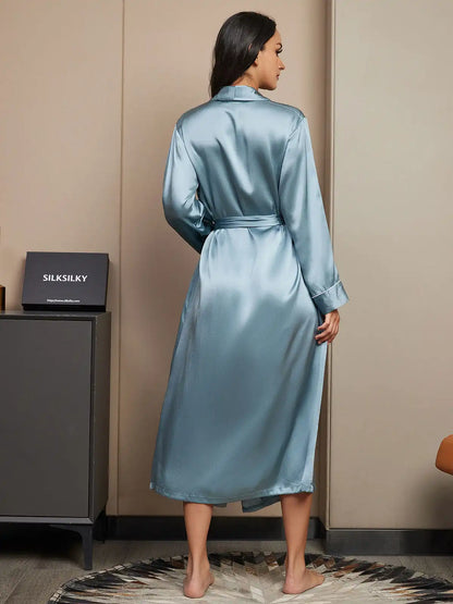 100% Mulberry Silk Long Sleeve Midi Women's Wrap Robe
