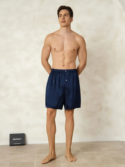 100% Mulberry Silk Elastic Waist Men's Sleep Shorts