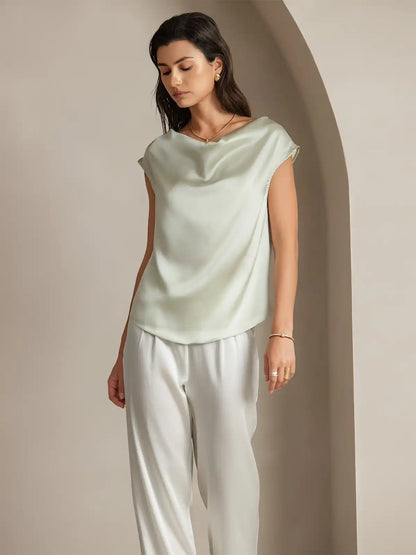 19Momme Silk Cap Sleeve Cowl Neck Women's Top