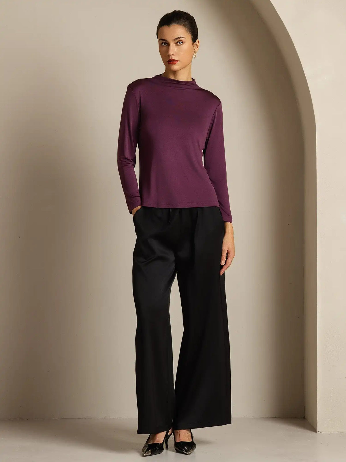 Women's 100% Mulberry Silk Long Sleeve Mock Top