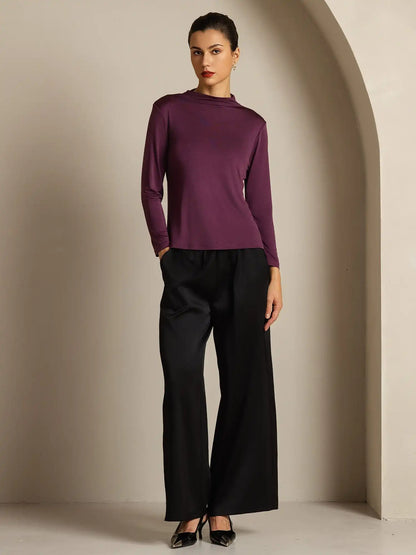 Women's 100% Mulberry Silk Long Sleeve Mock Top