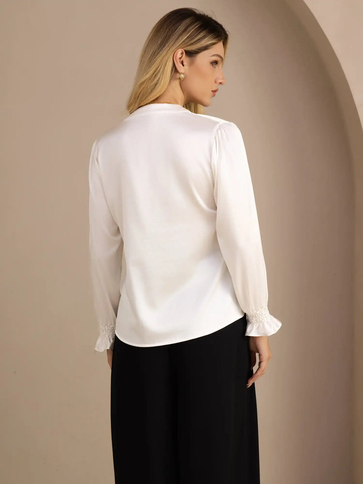 19Momme Silk Women’s Split Neck Long Sleeve Blouse