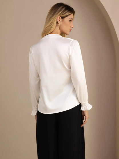 19Momme Silk Women’s Split Neck Long Sleeve Blouse