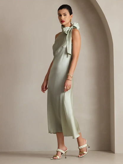 19Momme Silk Sleeveless Tie Neck Midi Dress