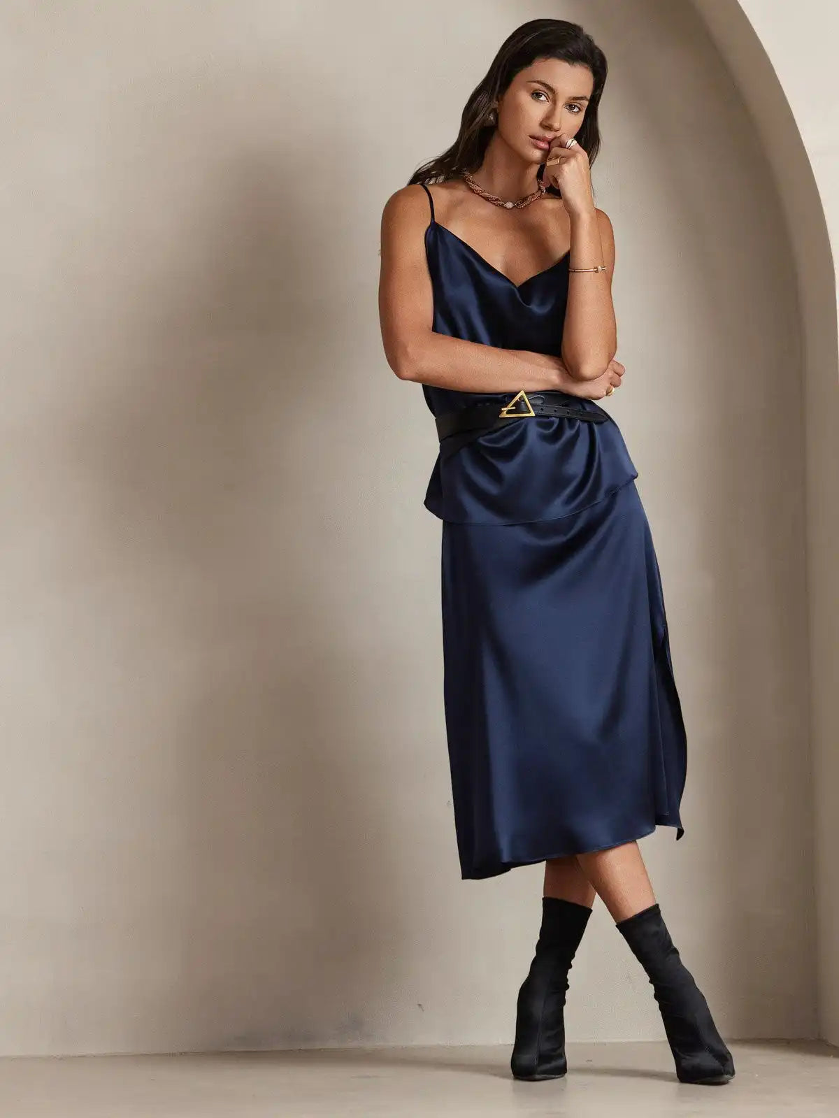 19Momme Silk Spaghetti Strap Cowl Neck Camisoles Top
