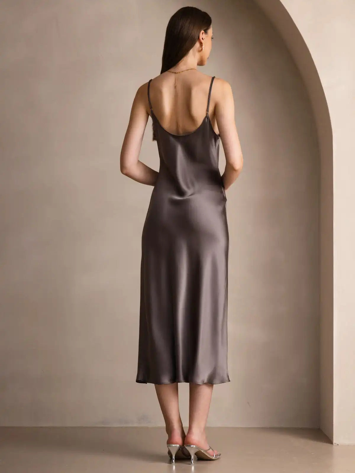 100% Mulberry Silk Spaghetti Strap Midi Long Dress