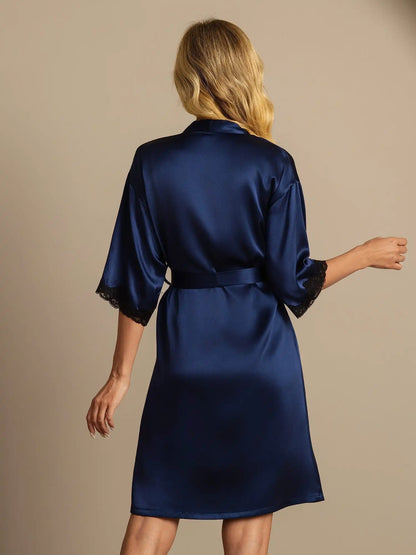 100% Mulberry Silk Basic Women's Robe with Lace Design