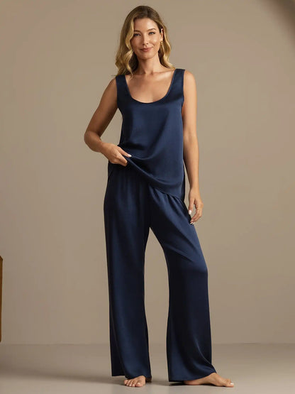 Clearance - 19Momme Washable Silk Tank Top & Wide Leg Pants Sleepwear Set