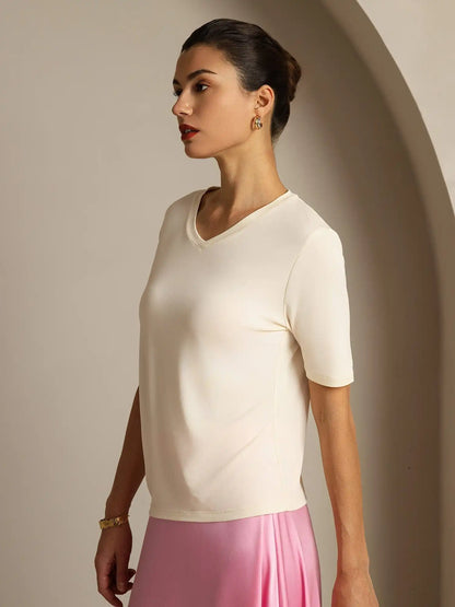 Clearance - 100% Mulberry Silk V-Neck Women's T-Shirt