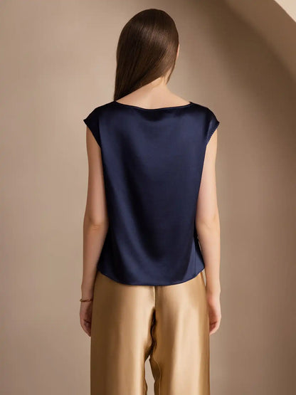19Momme Silk Cap Sleeve Cowl Neck Women's Top