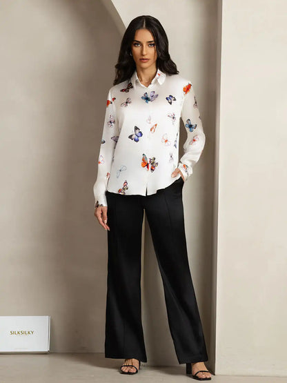 Women’s 19 Momme Silk Long Sleeves Button-Up Shirt