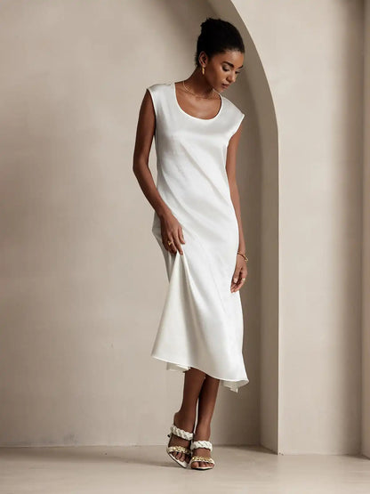 19Momme Silk Cap Sleeve Round Neck Midi Dress