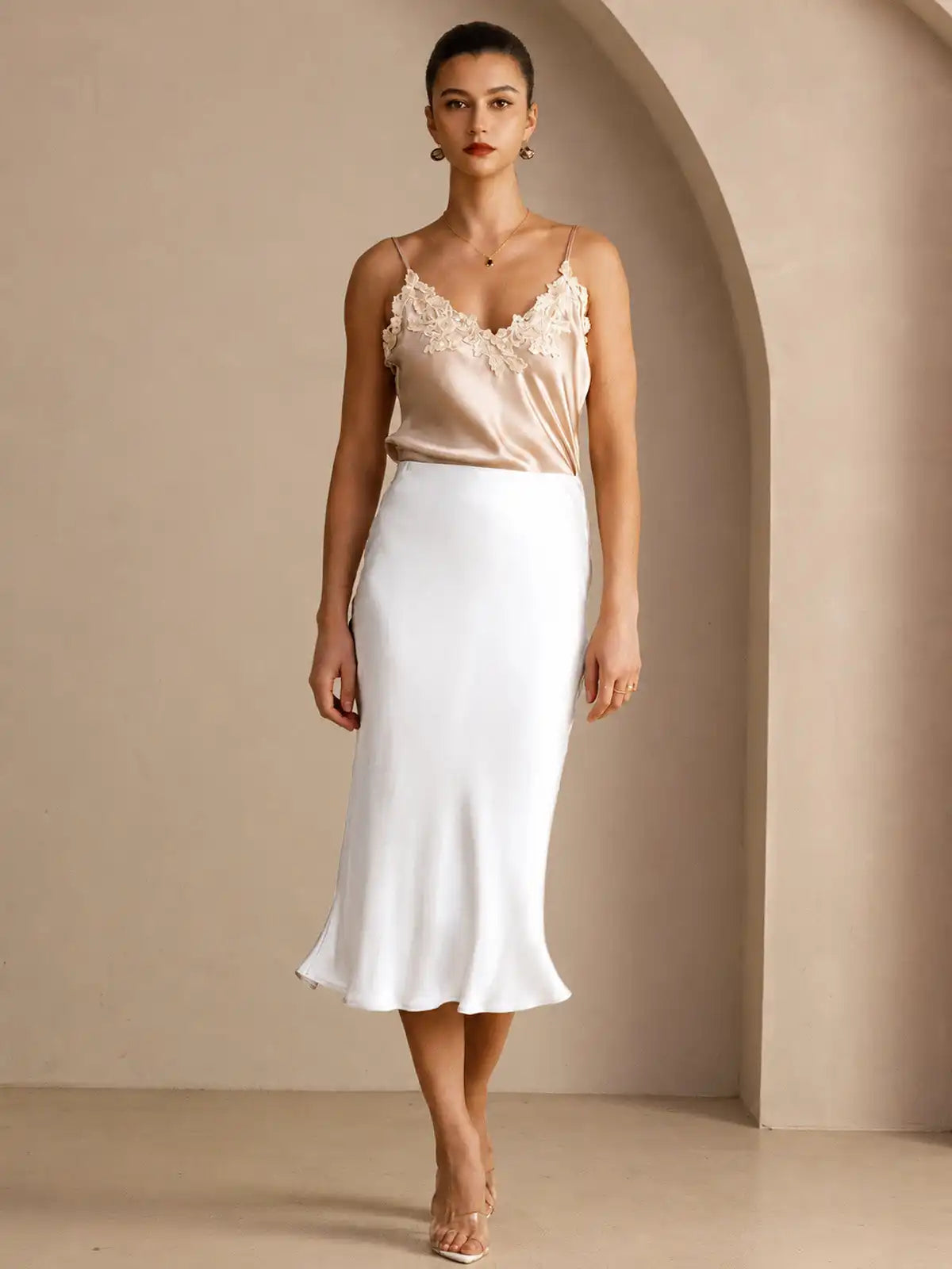 100% Mulberry Silk Stretch Long Straight Skirt