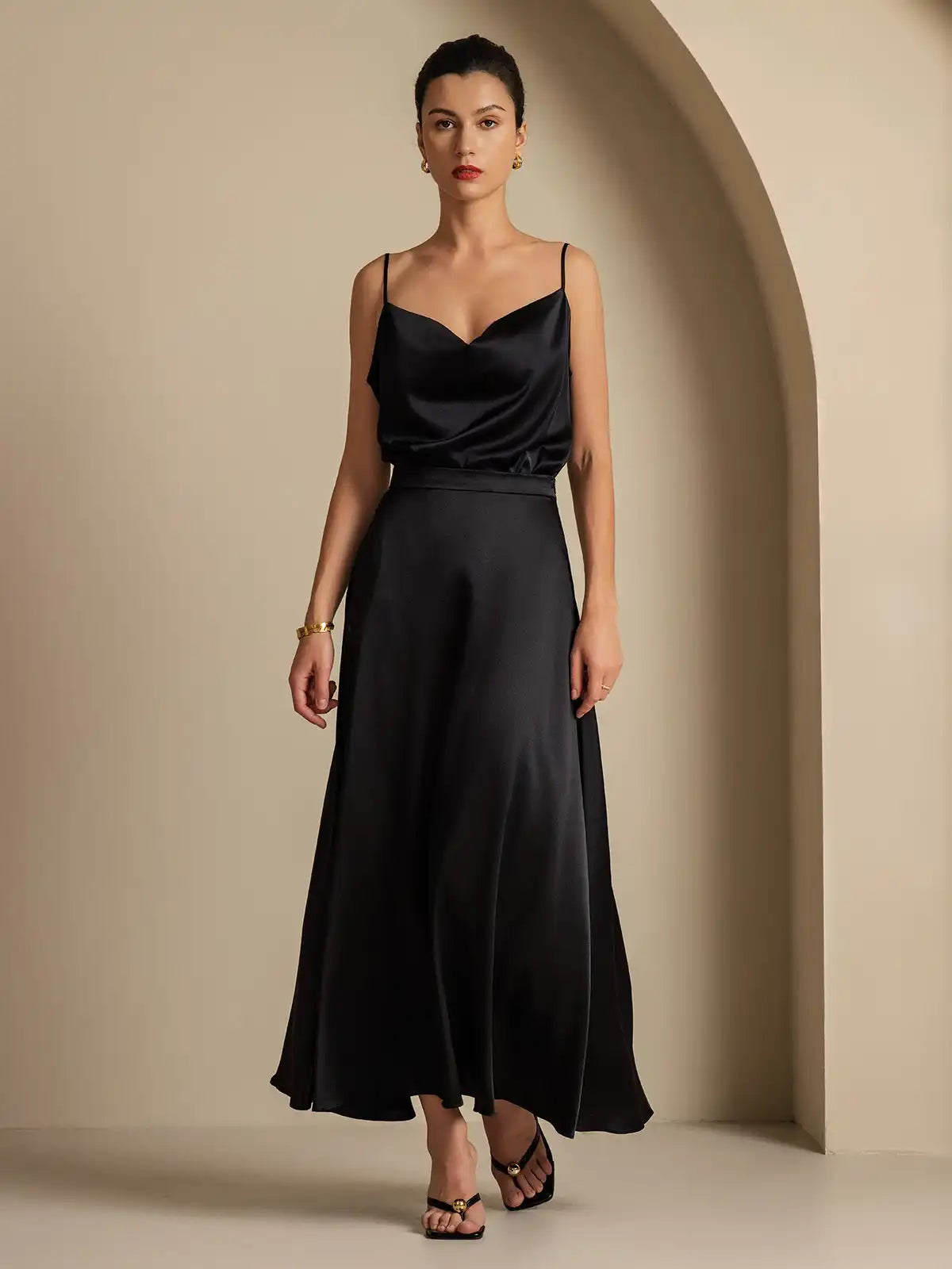 19Momme Silk A Line Maxi Skirt with Lining