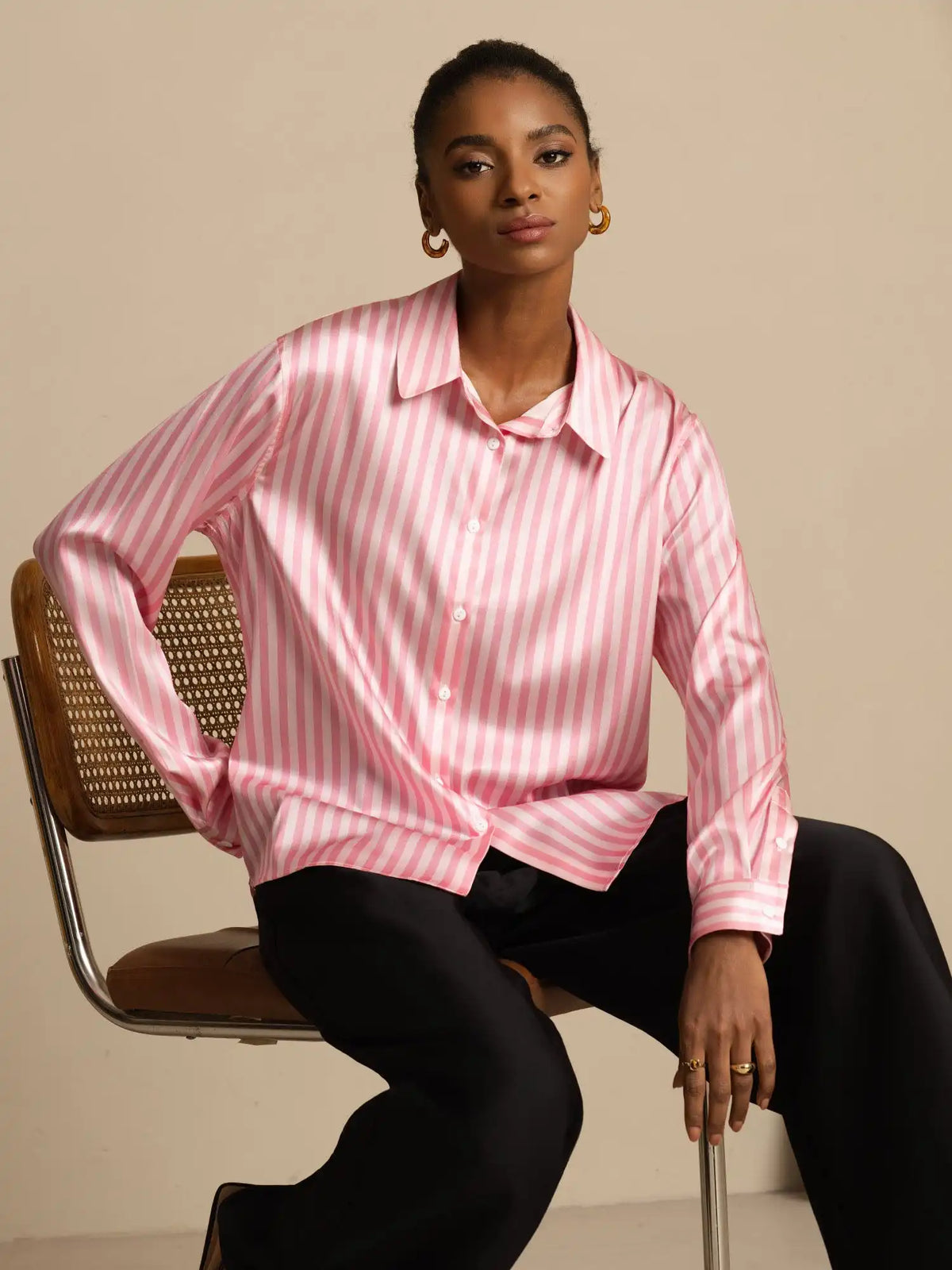Women’s 19 Momme Silk Long Sleeves Button-Up Shirt