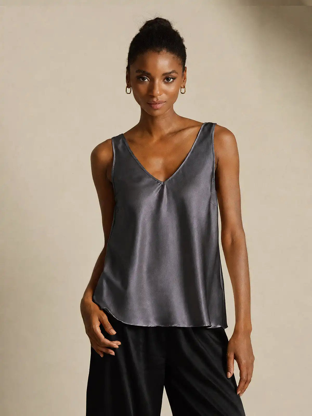 19Momme Silk Sleeveless V Neck Women's Tank Top with V Back Design