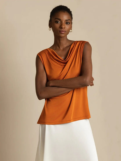 Clearance - Pure Silk  Women's Sleeveless Cowl Neck Basic Casual Top
