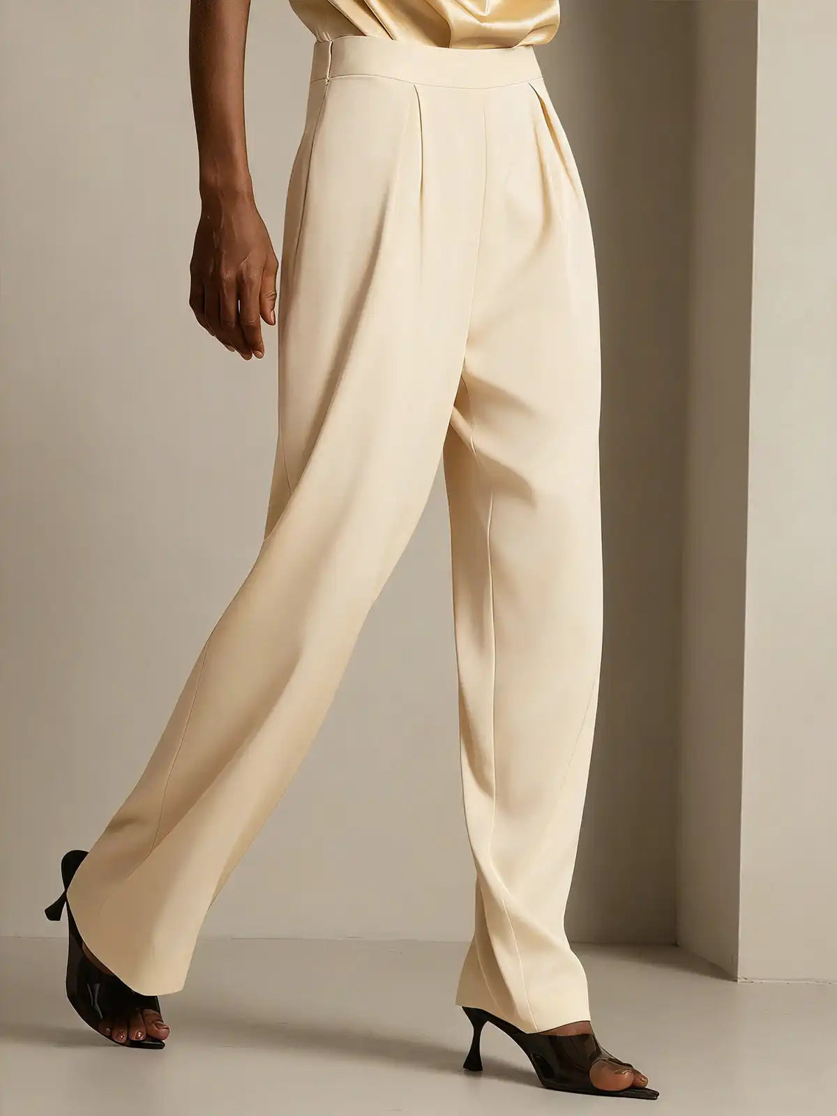 19Momme Silk High Waist Wide Leg Pleated Women's Pants