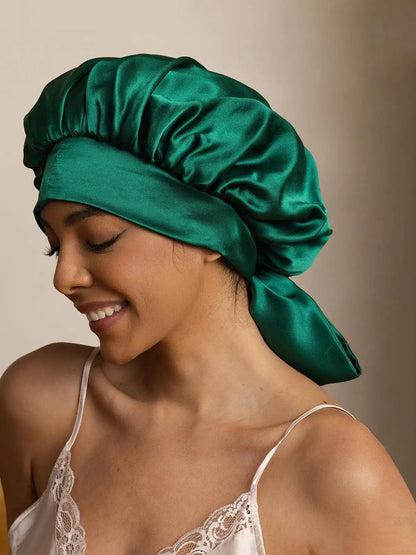 Women's 100% Mulberry Silk Casual Bonnet with Long Ribbons (Two-tone and Double-sided)