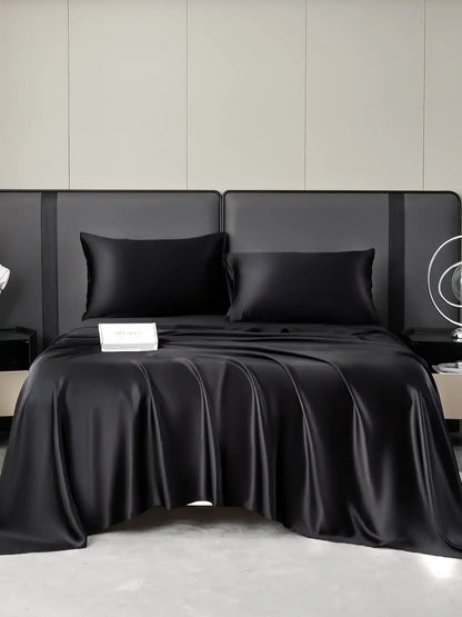 19Momme 4Pcs 100% Mulberry Silk Bedding Set Fitted&Flat Sheets+2x Pillowcases