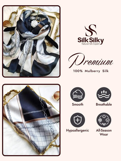 100% Mulberry Silk Printed Rectangular Long Shawl Scarf 170x53cm