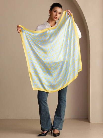 100% Mulberry Silk Banana Pattern Scarf - Size 90x90cm